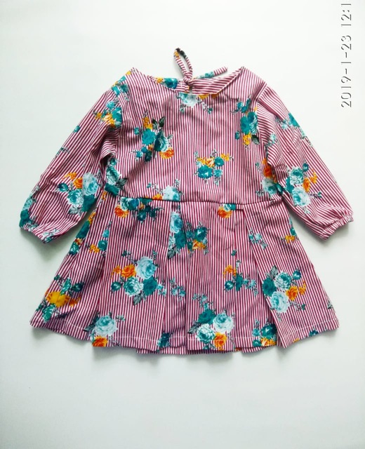 Mini dress tunik flower kids lengan panjang anak perempuan 2-4 tahun bahan katun nablfashion