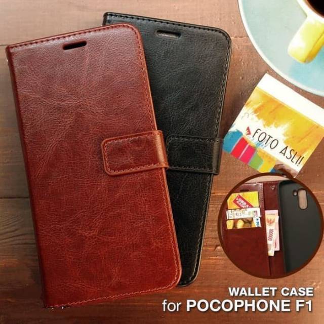 Xiaomi Pocophone F1 (Poco F1) Flip Cover Wallet Leather Case - Casing Kulit