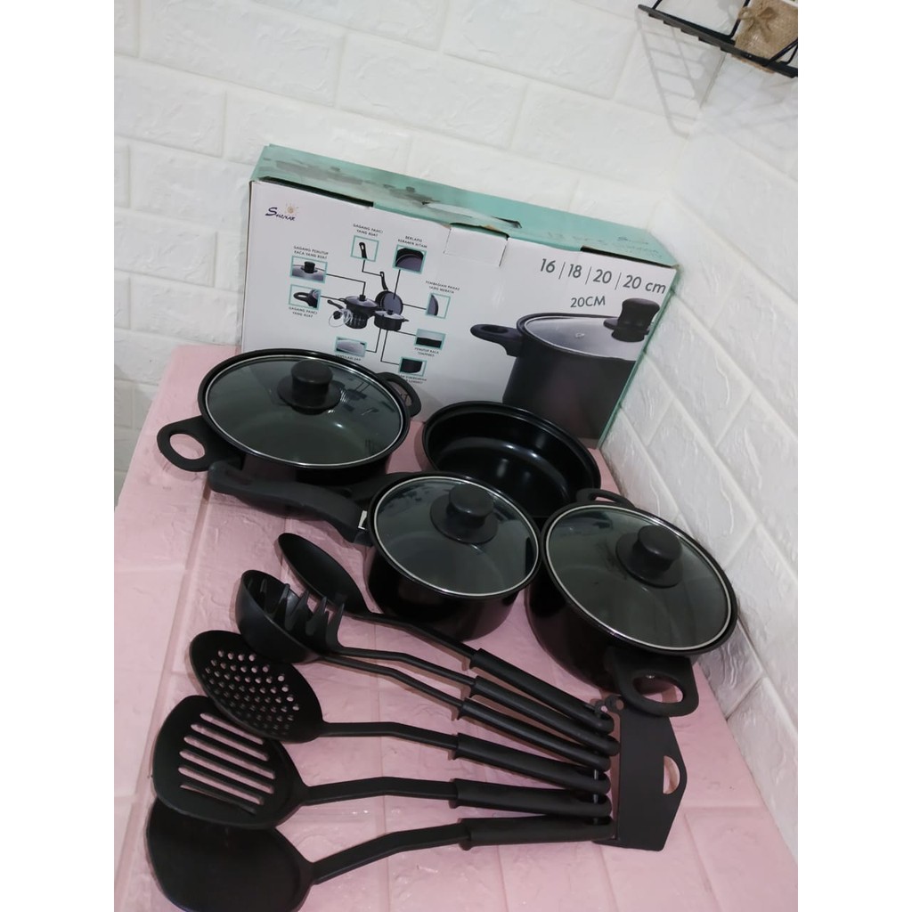 SHENAR! PANCI SET 13PCS - COOKWARE SET MARBLE &amp; SPATULA ANTI KARAT DAN BAHAN TEBAL