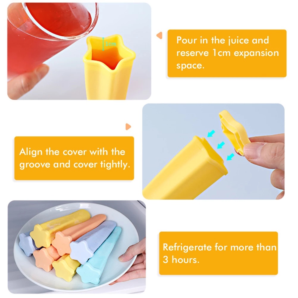 4PCS Star-shape Food Grade Silicone Popsicle Mold /Creative Children's Reusable Ice Cream Maker With Lids/DIY Ice Cream Making Tool /Kitchen Accessories