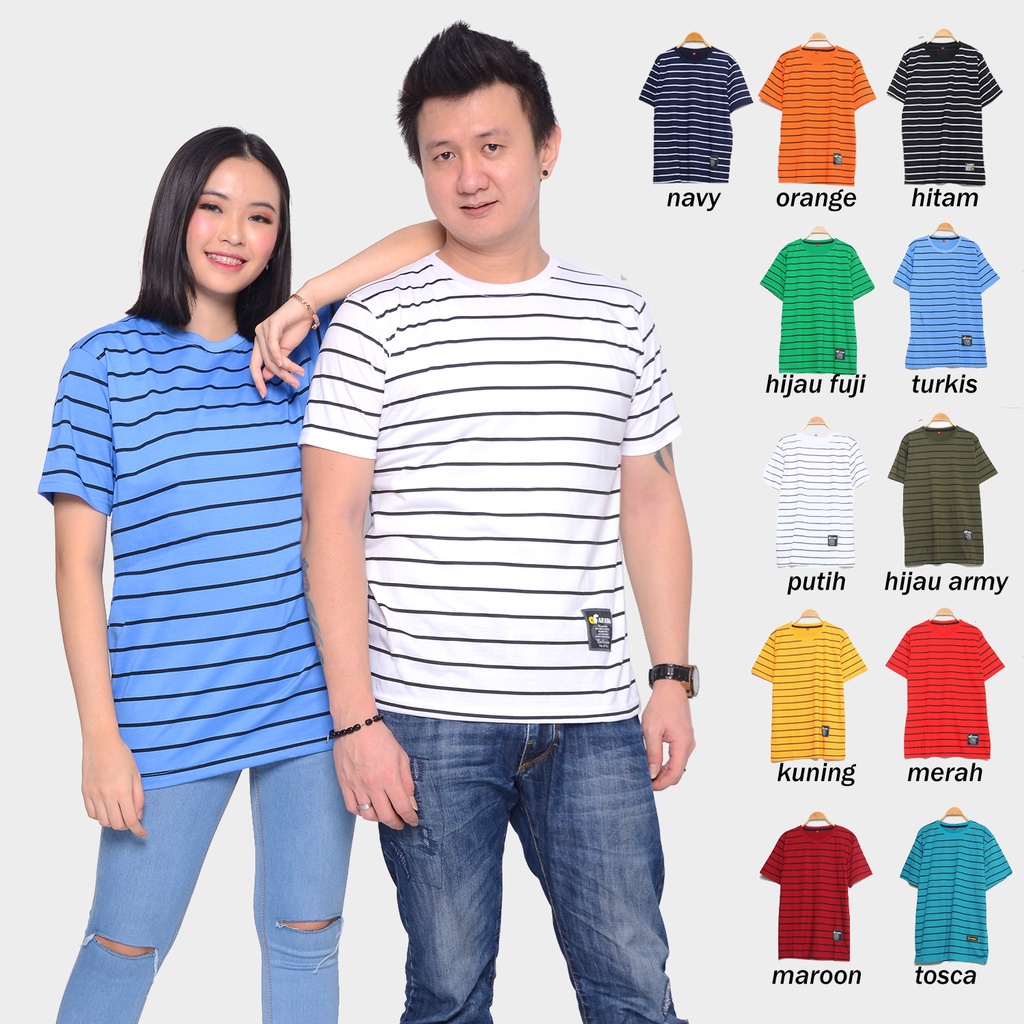 Kaos Polos - Kaos Oblong Pria Stripe Belang-belang / Baju Kaos Distro Garis-garis Lengan Pendek