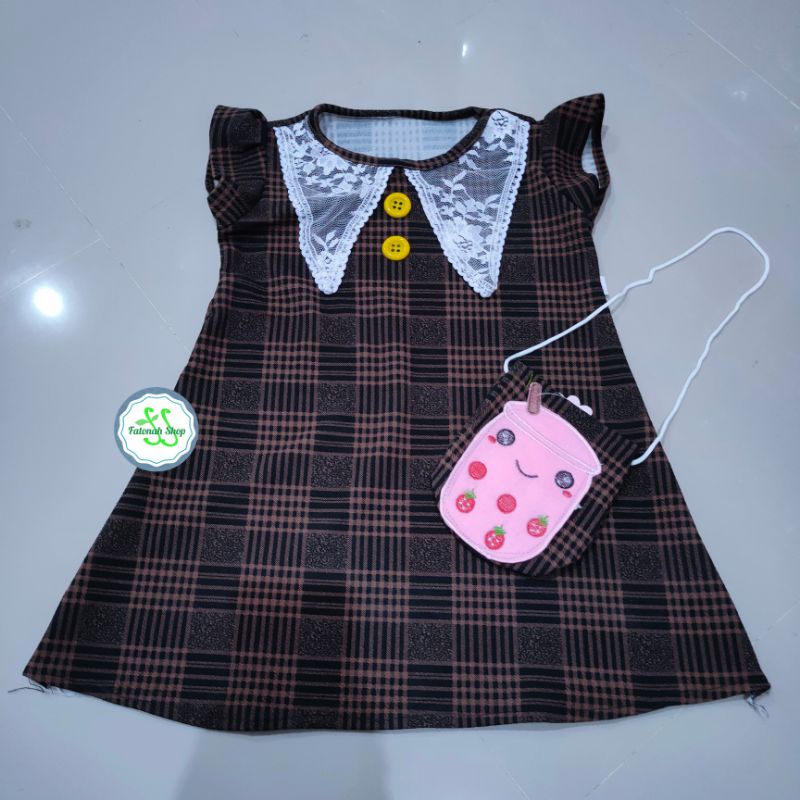 Dress Anak usia 2 3 tahun motif kotak boba ( dress bobamama tas)