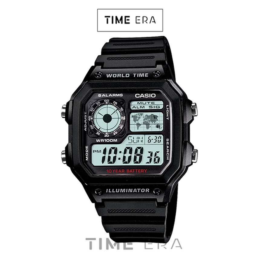 Casio General AE-1200WH-1A / AE1200WH-1A Jam Tangan Pria - Digital - Karet - Hitam