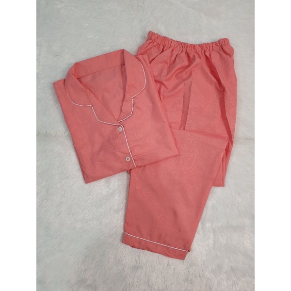 Baju Tidur Piyama Pajamas Wanita/Cewek Satin Silky Velvet Cantik Simple Wanita Dewasa Full Kancing-CP EMBOS SALEM