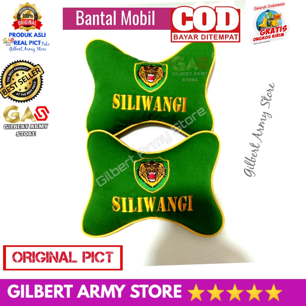 GILBERT ARMY STORE Bantal Mobil Logo Siliwangi Bordir Hijau Tni