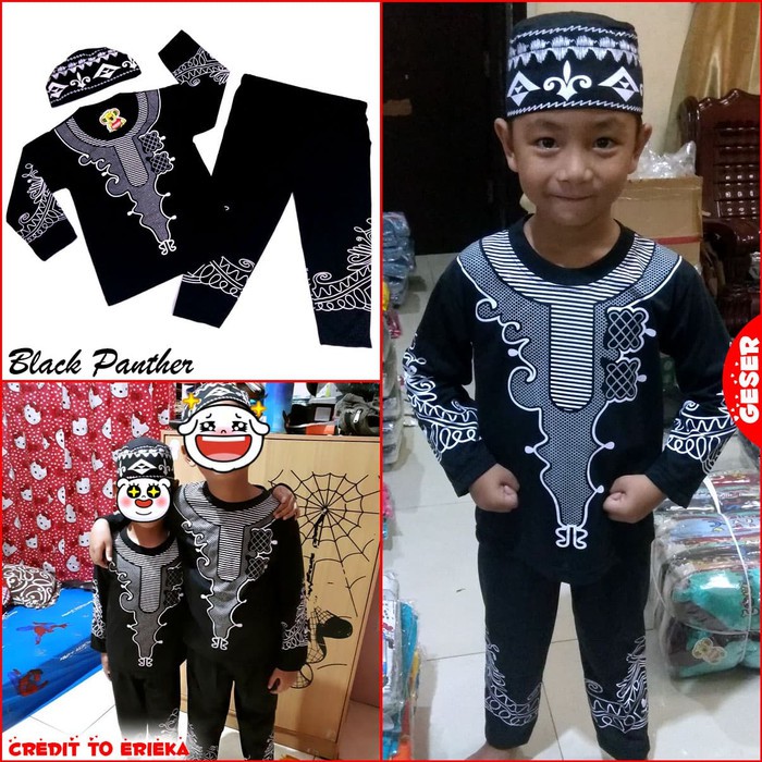 Baju Koko Black Panther pakaian muslim anak laki - laki 6 bulan - 10 tahun