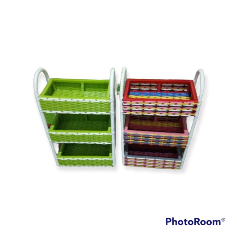 keranjang tempat wadah | Rak bumbu bawang rotan sintetis 3 susun