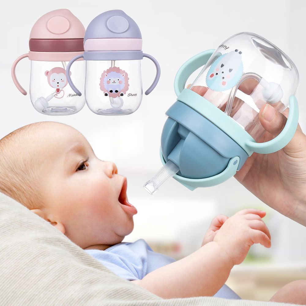 Botol Minum Bayi / Anak Portable Anti Bocor Motif Kartun Dengan Sedotan Untuk Travel / Outdoor / Olahraga