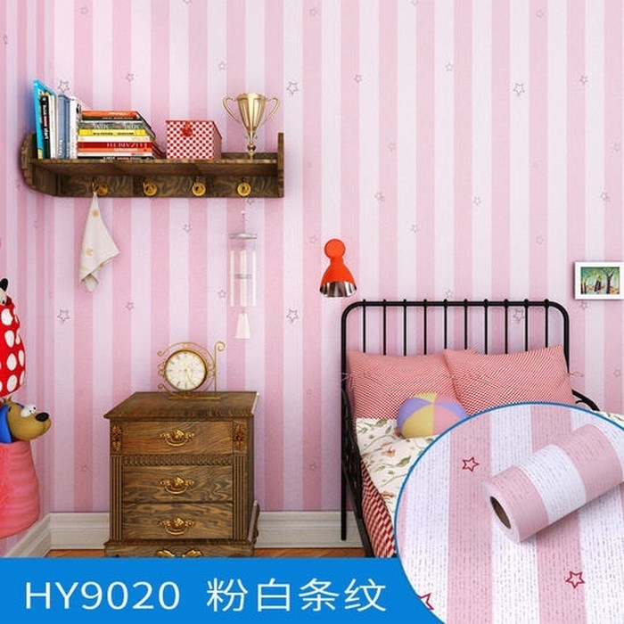 Wallpaper Dinding Motif Garis Bintang Pink