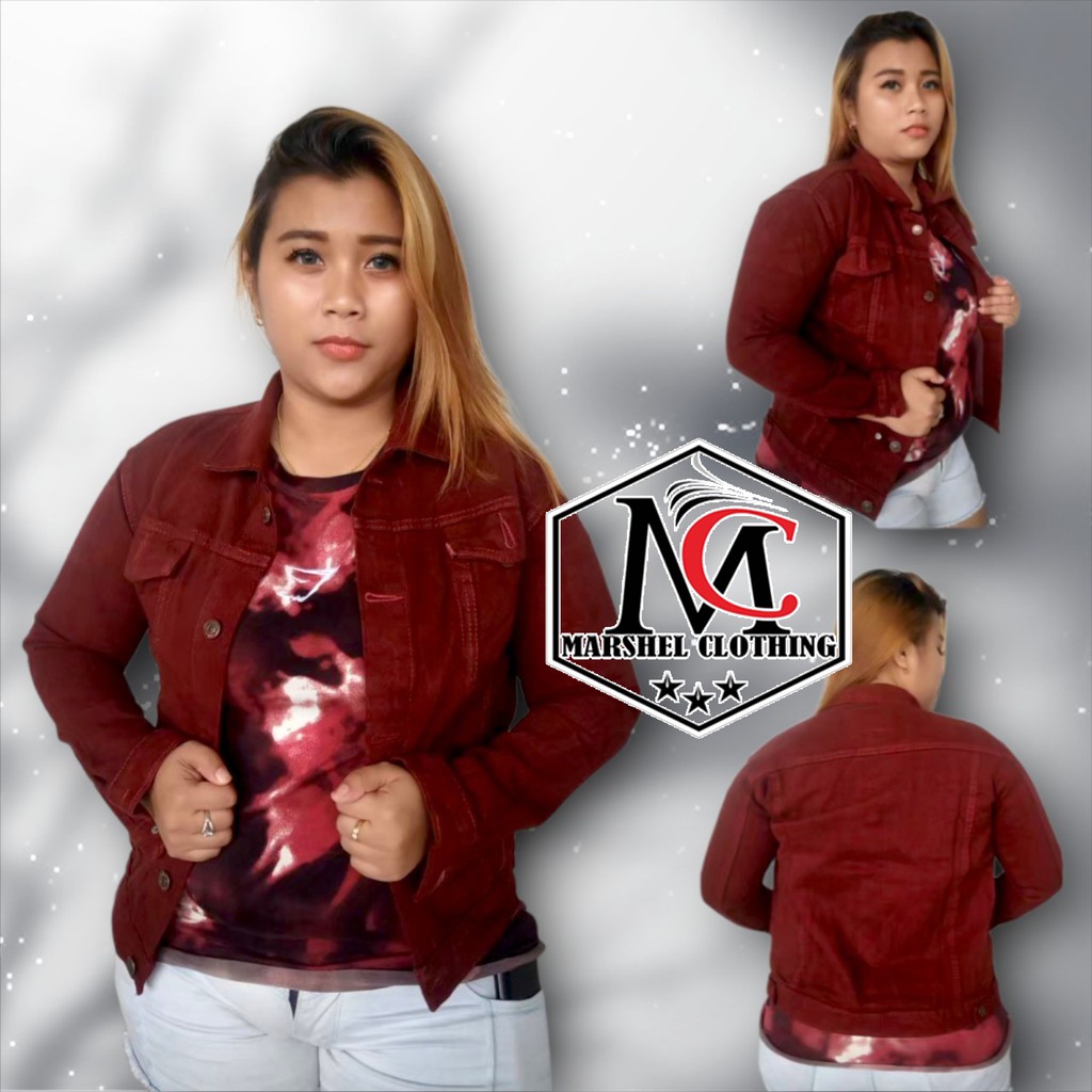 RCL - Jaket Jeans Maroon Denim Crop Wanita Anak Perempuan Oversize Jumbo Terlaris