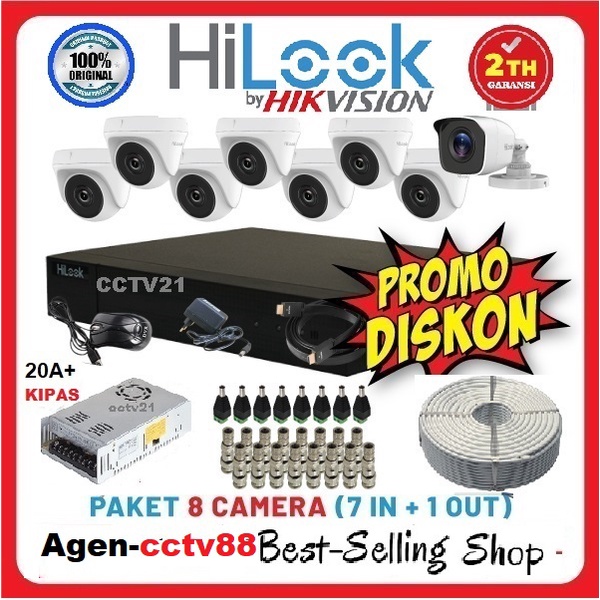 Paket Lengkap 8 Kamera CCTV HILOOK Full HD 2MP DVRCh +Kabel-40M+Kbl HDMI+Kbl Lan+Free 1 Tas Batik