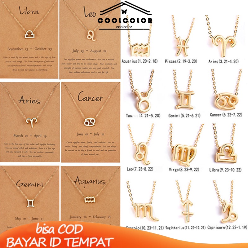 【Ready stock】12 Tanda Zodiak Rasi Liontin Kalung Unisex couple gaya Korea Pria wanita Pasangan Hadiah Ulang Tahun 2021 terbaru fashion murah COD