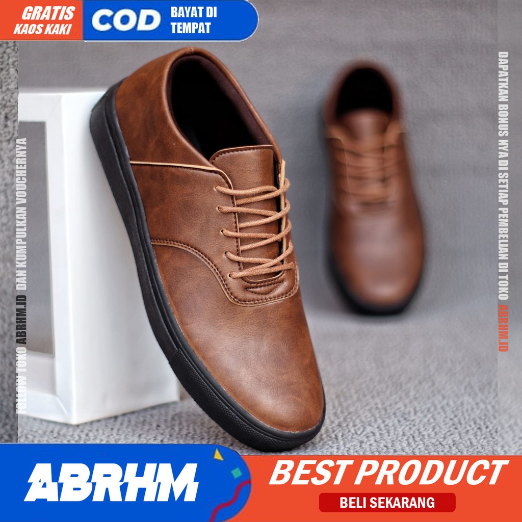 ABRHM x AUTHEN Sepatu Kasual Pria Sepatu Pria Casual Sneakers Kulit Pu Ori Cowo/Cowok Sepatu Kerja Kantor Semi Formal Kuliah Kondangan Gaya keren Kekinian Murah Terlaris