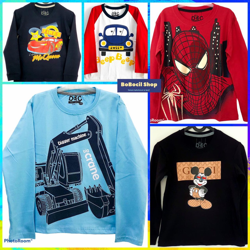 Baju Anak Laki Laki/ Kaos Anak Laki Laki / Lengan Panjang Anak Laki Laki Motif Mobil Cars 1-10 Th LP
