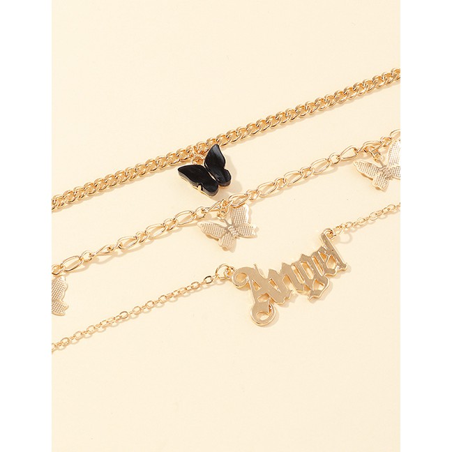 LRC Gelang Kaki Fashion Gold Color Alphabet Butterfly Alloy Chain K26929