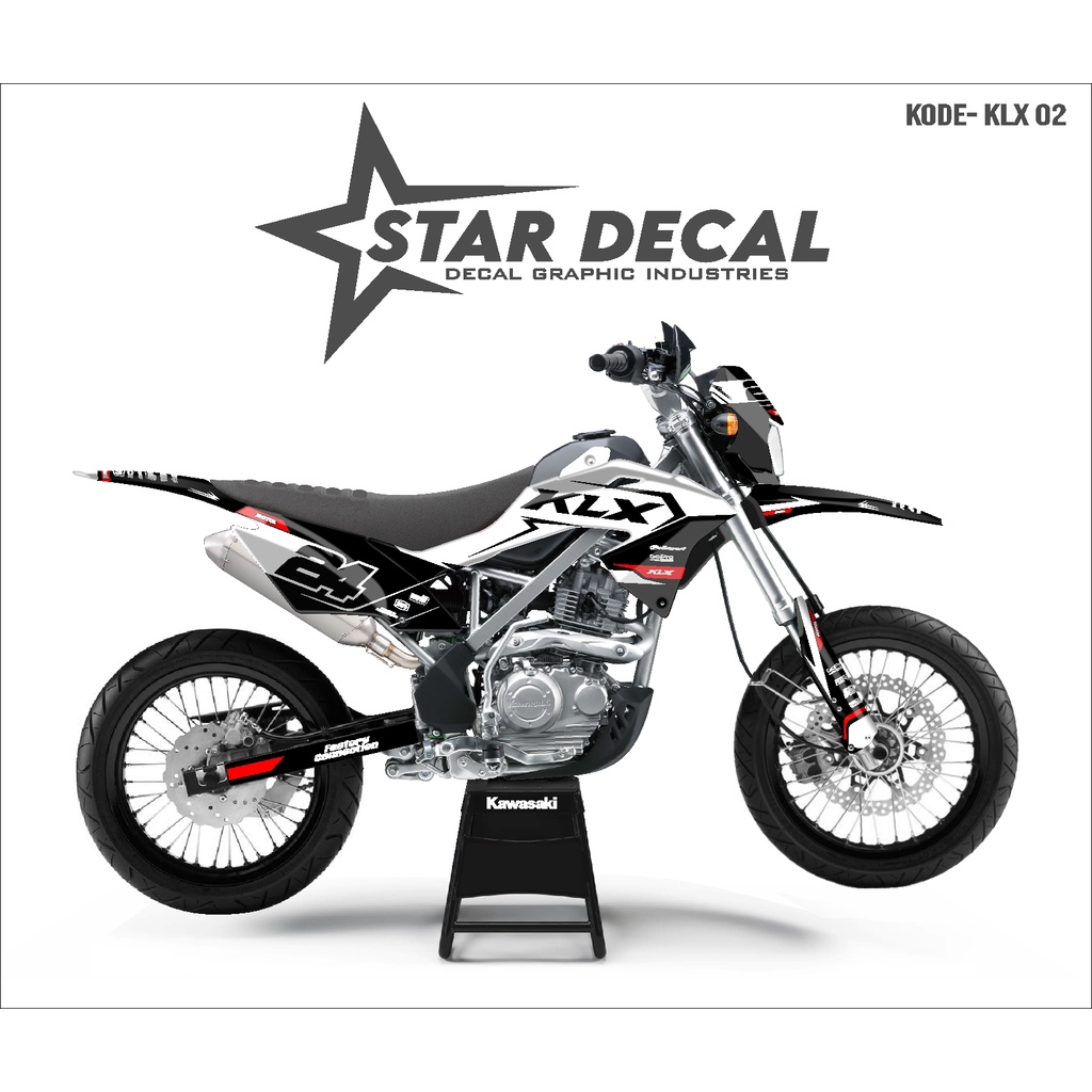 STAR DECAL | Decal KLX BF full body | Hitam Putih Motif Simple