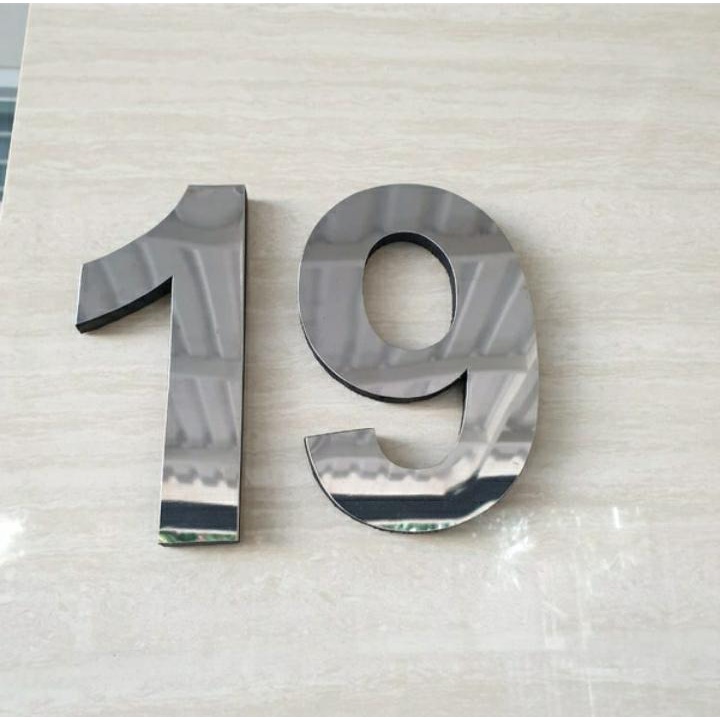 HARGA SPESIAL Nomer Rumah Huruf Timbul 1 Dimensi Stainless Mirror spon 20cm