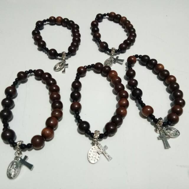 Gelang rosario karet kayu stigi asli