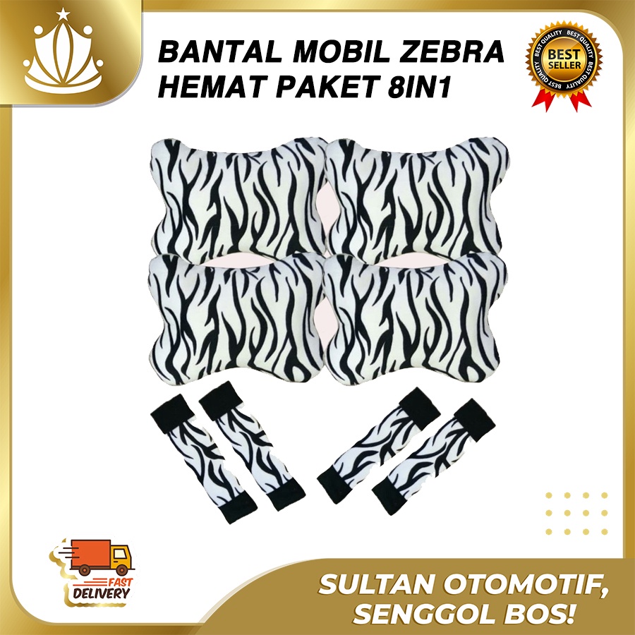 Bantal Jok Mobil Zebra Set 8 PC / Bantal Leher Mobil Loreng Putih 8 PC PROMO MURAH