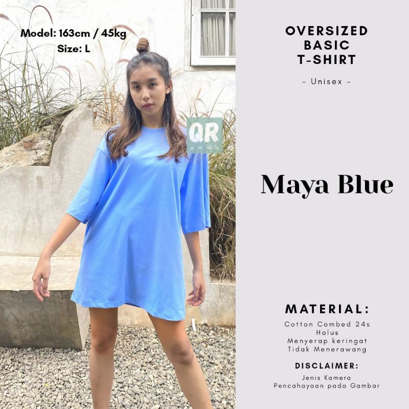 KAOS POLOS OVERSIZE UNISEX COTTON COMBED 24S PREMIUM OVERSIZED TSHIRT-Maya blue