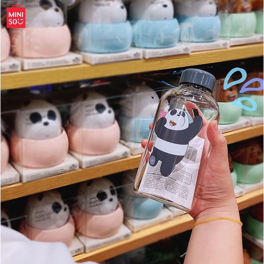 MINISO WE BARE BARES GLASS WATER BOTTLE 300ml / botol minum lucu miniso