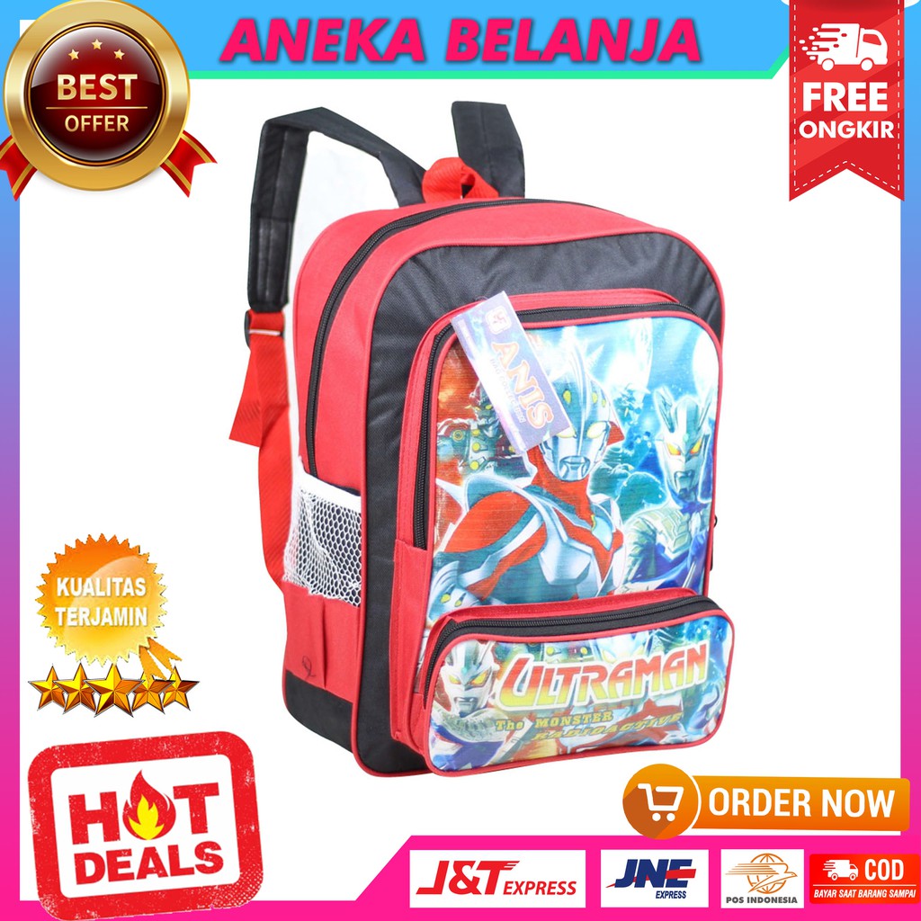 Backpack Anak Fashionable Gambar Kartun Lucu Ultraman Merah Ekonomis Khusus Anak Cowok Berkualitas