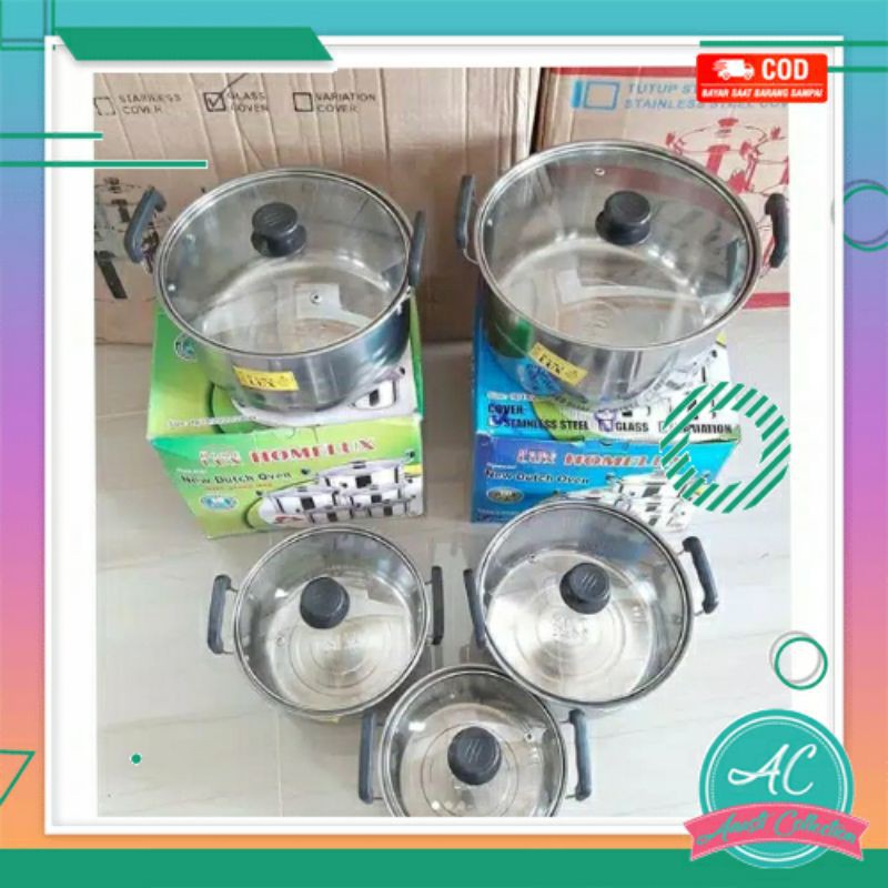 Set panci 12PCS cookware alat masak 5 PANCI tutup kaca steamer 5in1 stainless steel