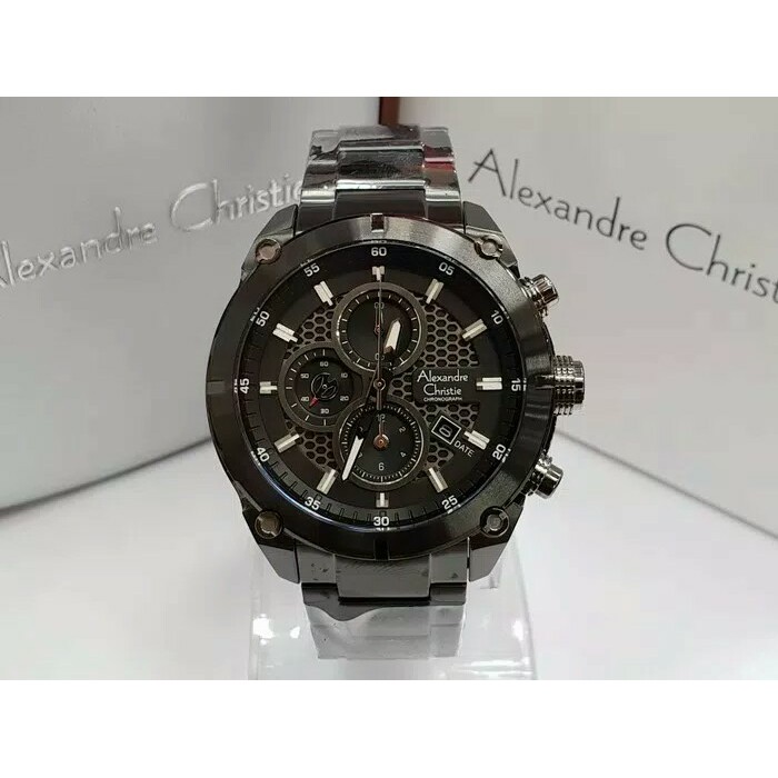 Jamam Tangan Pria Alexandre Christie Original AC 6490MC FULL HITAM