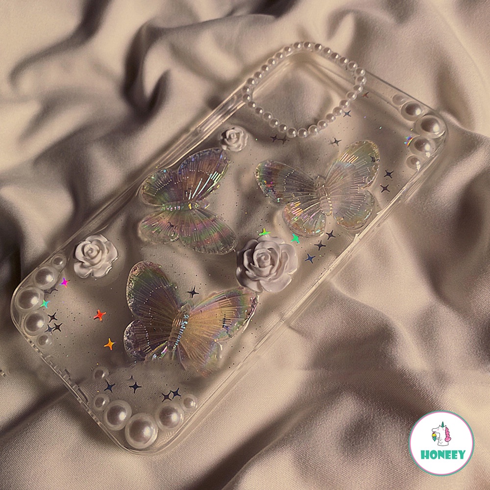 Soft Case TPU Glitter Mutiara Butterfly Untuk Iphone 14 13 12 Pro 11Pro Max XR Xs Max 8 7Plus