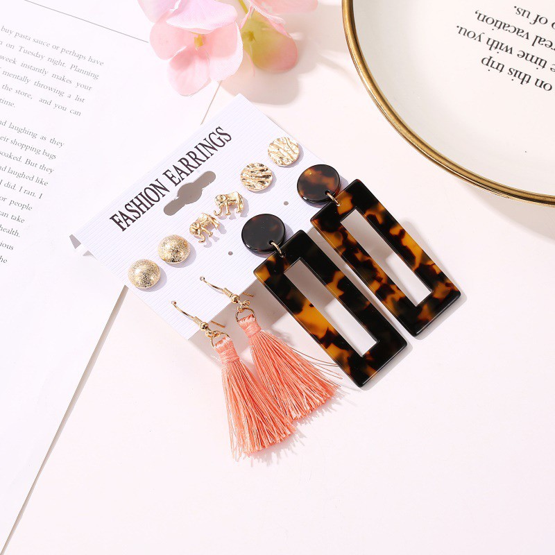 （COD）6 Pasang / Set Anting Tusuk Aksen Berlian Imitasi Gaya Boho Retro untuk Fashion Import Wanita