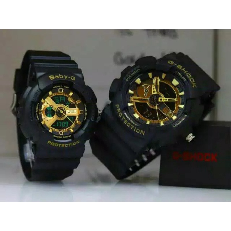 Original JAM TANGAN G SHOCK GA110 COUPLE SEPASANG Ga-110 HITAM GOLD-Black bs byr ditempat [COD]