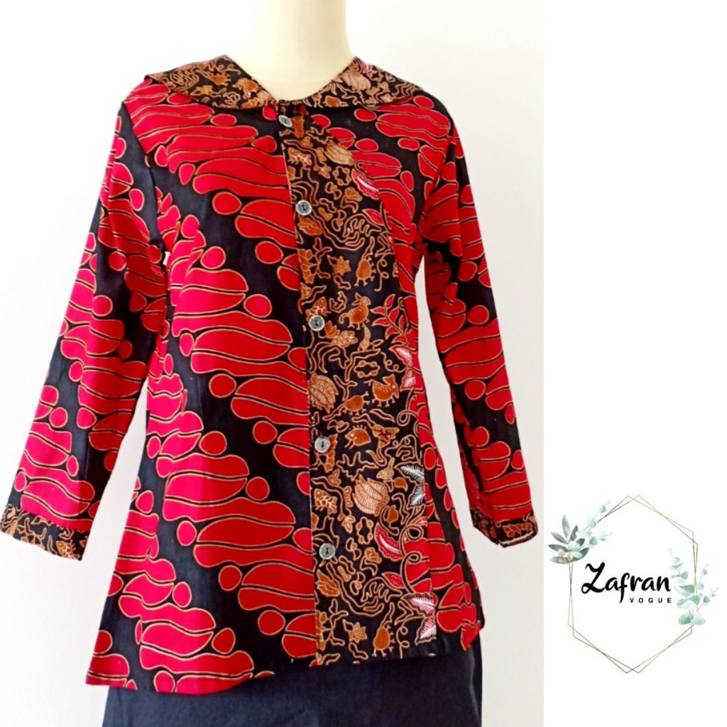 Blouse Batik Kombinasi Parang Merah