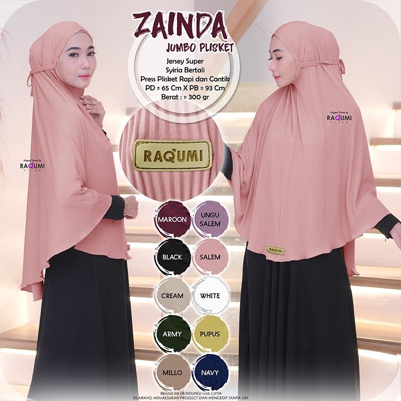 Bergo ZAINDA Jumbo Plisket Ori RAQUMI Hijab-4