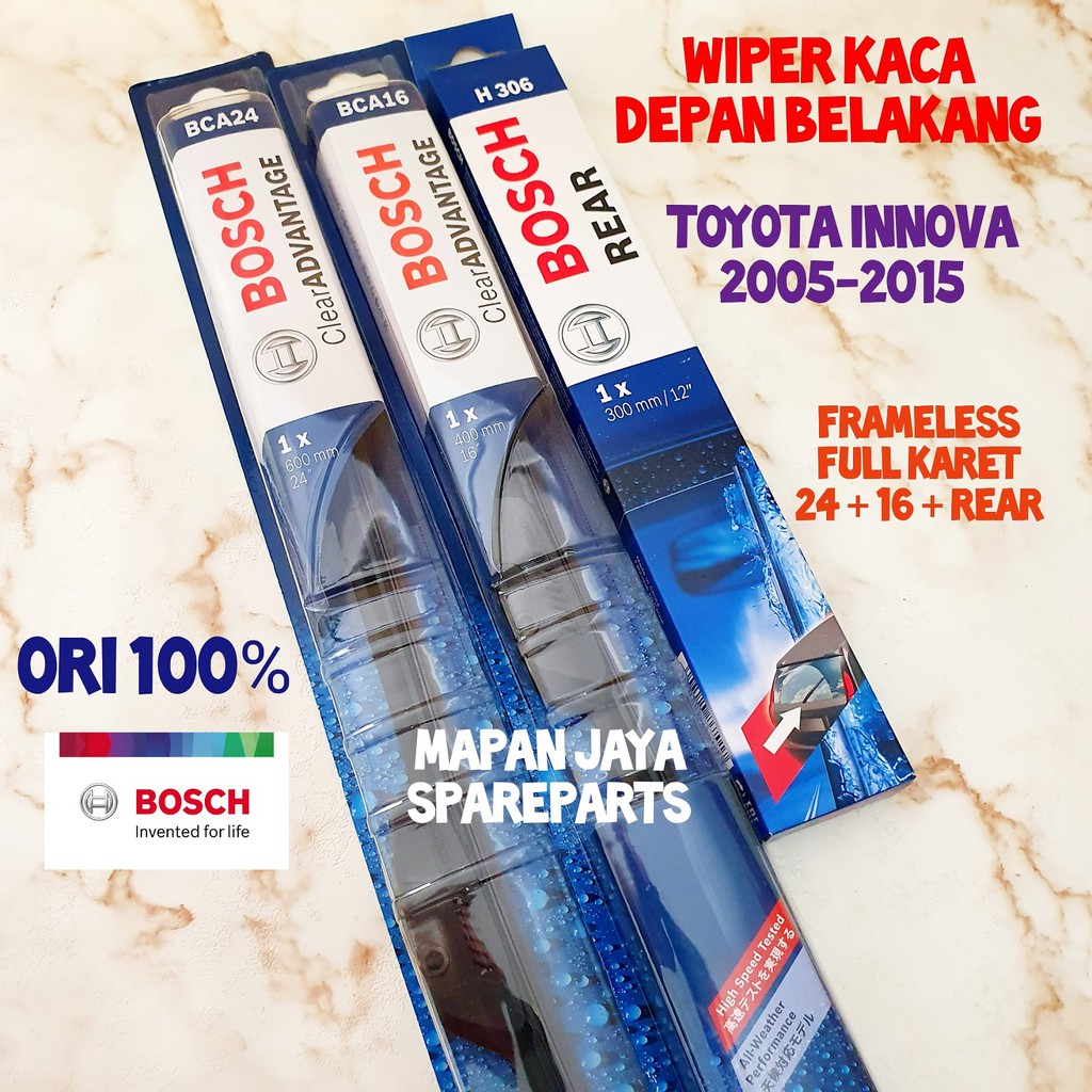 BOSCH WIPER DEPAN &amp; BELAKANG - INNOVA (2004-2015) FRAMELESS PISANG