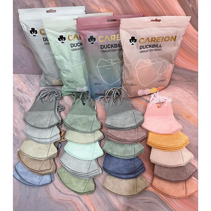 Masker Duckbil / Duckbill Careion Warna Gradasi / Full Colour Pelangi 3 Ply 50pcs