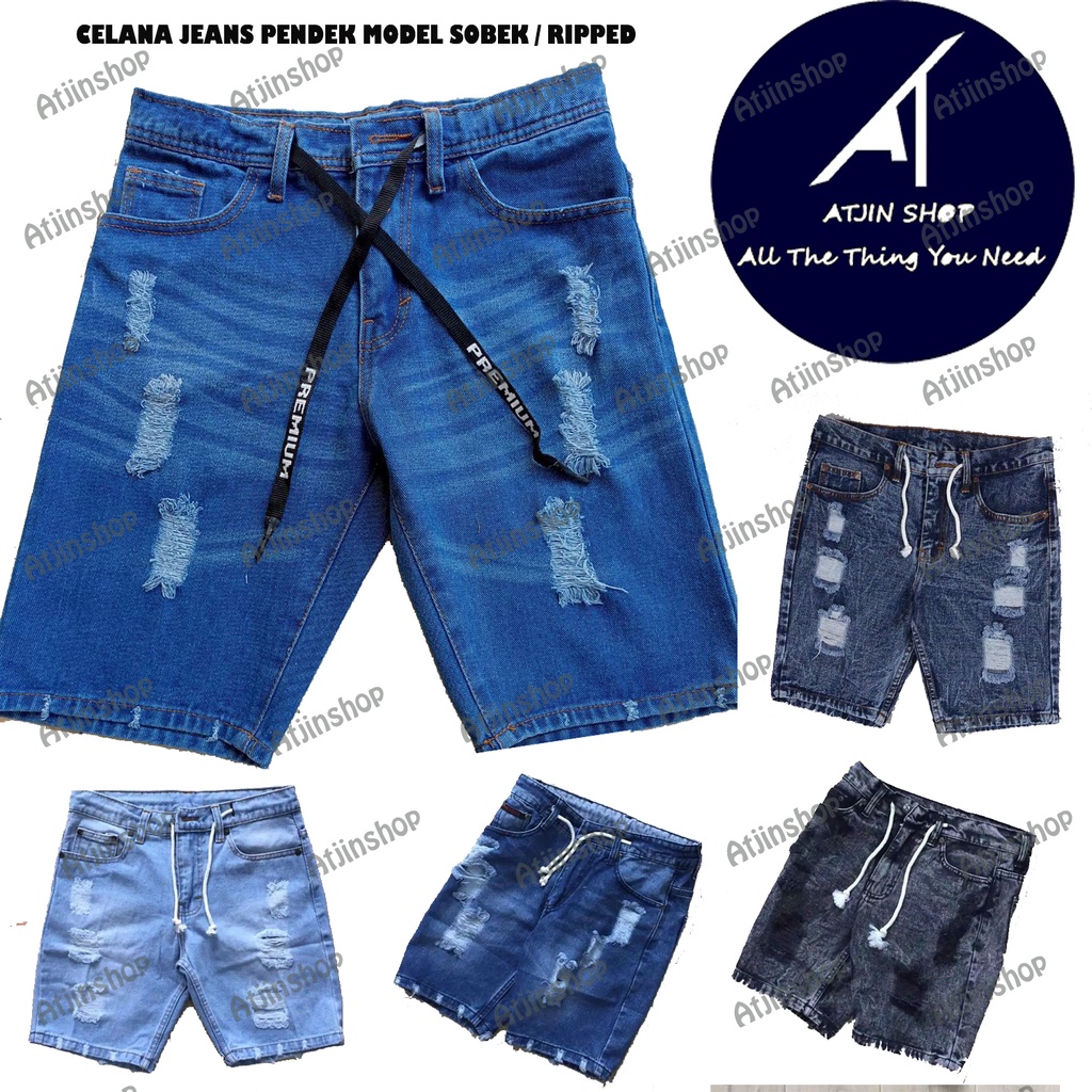 Celana Pendek jeans Pria Model Robek / Ripped jeans shortpants