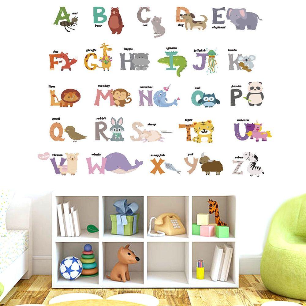 [Elegan] Poster Edukasi Dini Puzzle Alfabet Kamar Tidur Dinding Decal Hewan Liar Untuk Kamar Anak 26huruf