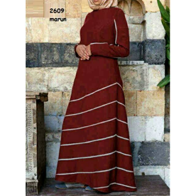 baju remaja strip wanita busana muslim gamis maxi STRIPE Maron gamis simpel mewah ori PU agrabutik