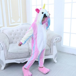 Piyama Onesie Kostum Cosplay Hewan Unicorn Bahan Flanel Warna