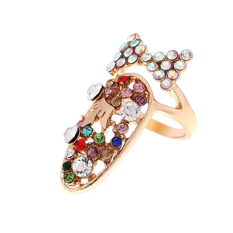 &lt; E2id &amp; &gt; Cincin Kuku Elegan Motif Mahkota / Bunga / Kristal / Pita Accent Untuk Wanita