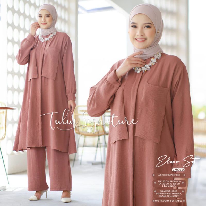 ELANOR SET BY TULUS SIGNATURE / ONE SET WANITA MUSLIMAH / Setelan polos airflow import kekinian ld 110