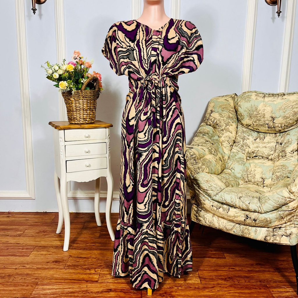 Daster Semata kaki Rayon Manohara Ruffle Busui Panjang Semata Kaki LD 120 Long Dress kekinian - Longdress semata kaki-Swerrel Purple