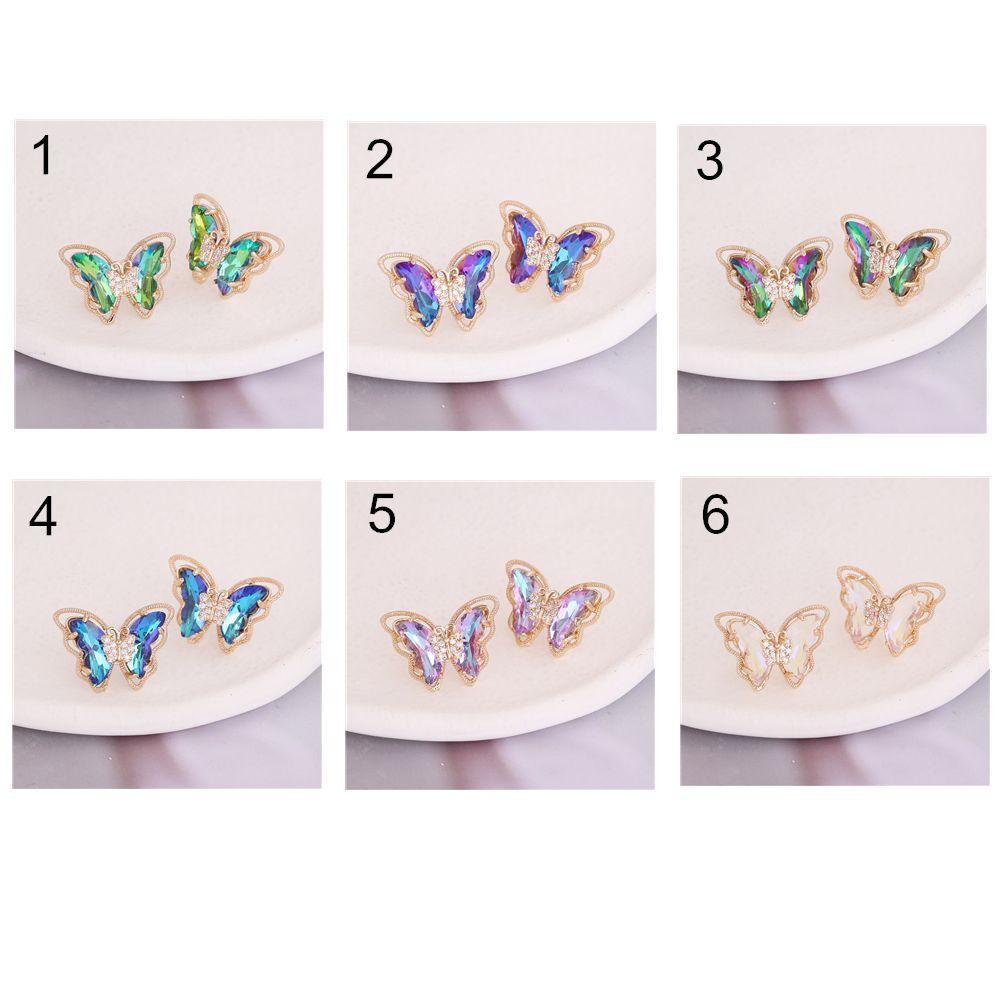 R-flower Earring Statement Gradient Wanita Gadis Anting Kupu-Kupu Kristal