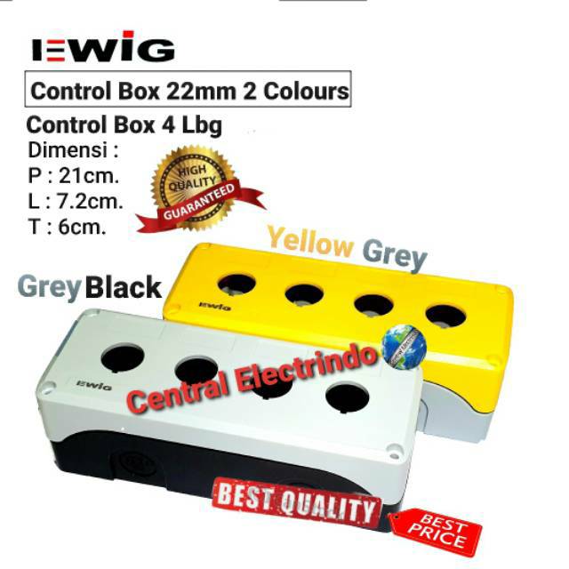 Control Box Push Button EWIG 22mm 4 Lubang Abu2/Kuning New Model.