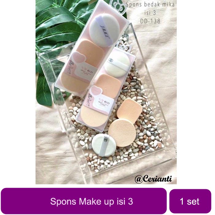 [3 PCS] [KUALITAS BAGUS] SPON SPONS SPONGE BEDAK CUSHION MIKA 3IN1 ISI 3_Cerianti