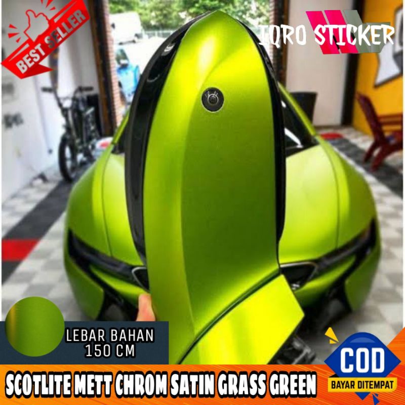 Stiker skotlet motor mett krom satin grass green lemon scotlite mobil lebar 150 cm kualitas terbaik