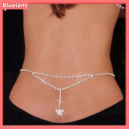 Bluelans Women Sexy Rhinestone Butterfly Dance Body Belly Waist Chain Fashion Jewelry