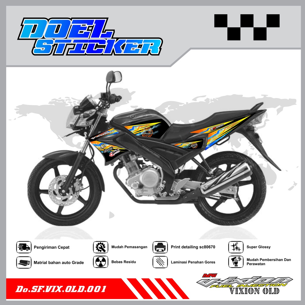 STICKER STRIPING VIXION OLD LAMA - STICKER STRIPING VIXION OLD LAMA 2008-2012 VARIASI HOLOGRAM/PELANGI , CROME DOEL 001