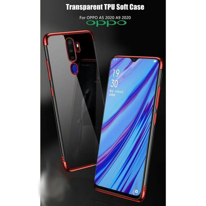 ❤❤ Kesing OPPO A5 2020 Case Plating Transparant Casing Sarung Cover HP - Hitam