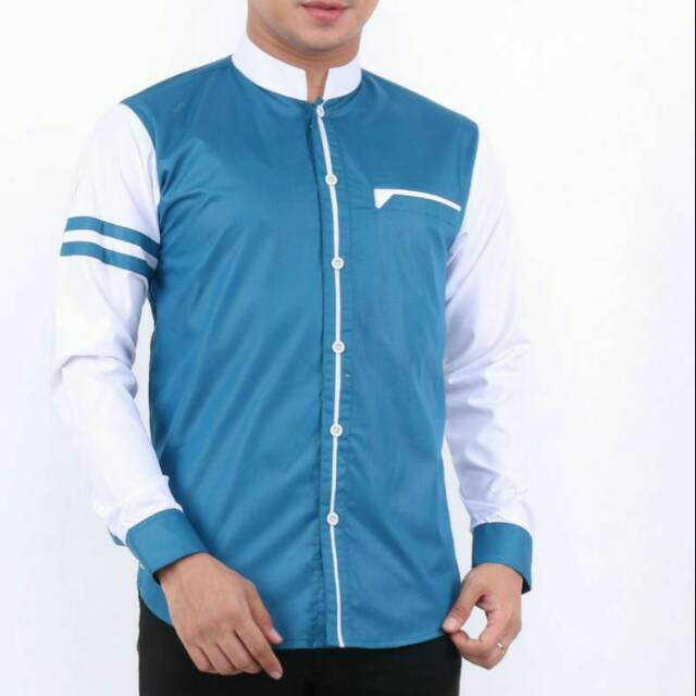 Baju Koko Pria Dewasa Lengan Panjang Warna Biru Laut Premium – Simple & Clean Daily Wear | SAKA